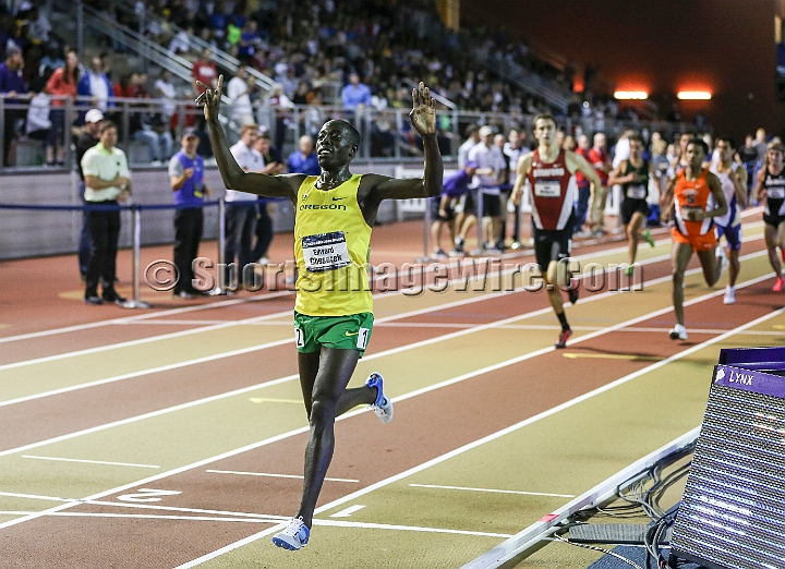 2016NCAAIndoorsSat-0109.JPG - Edward Cheserek of Oregon reacts after winning the 3,000m in 8:00.40 during the NCAA Indoor Track & Field Championships Saturday, March 12, 2016, in Birmingham, Ala. (Spencer Allen/IOS via AP Images)